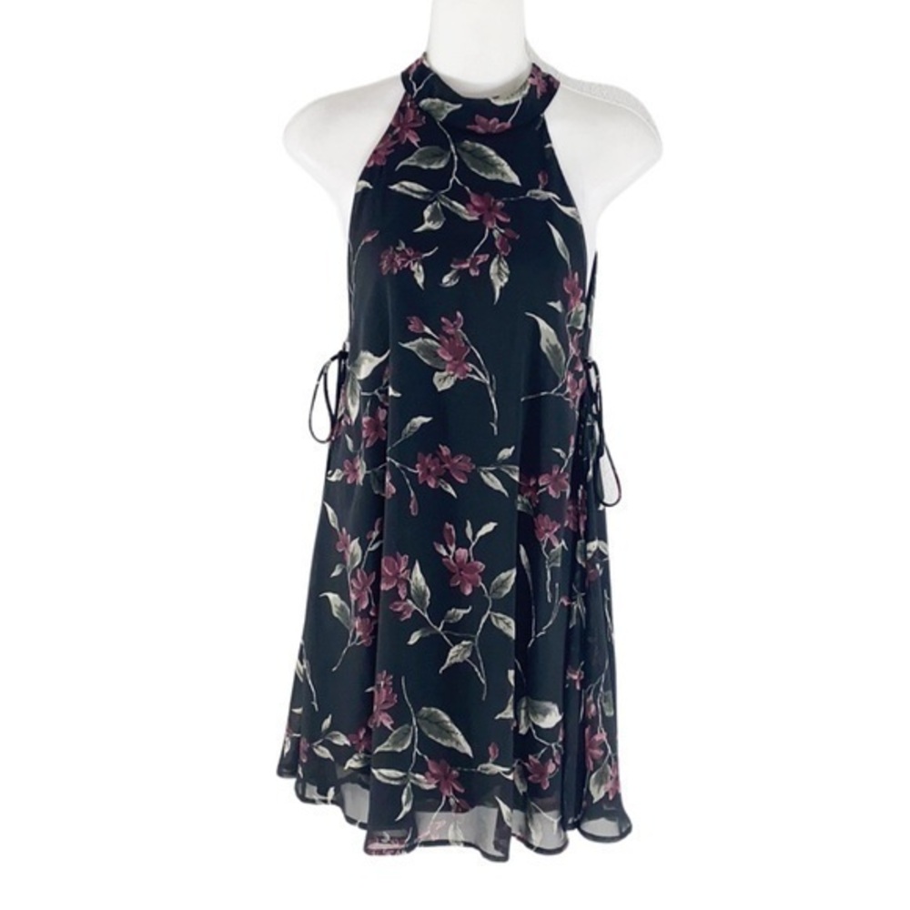 NWT Aubrey 3+1 black floral halter dress N5